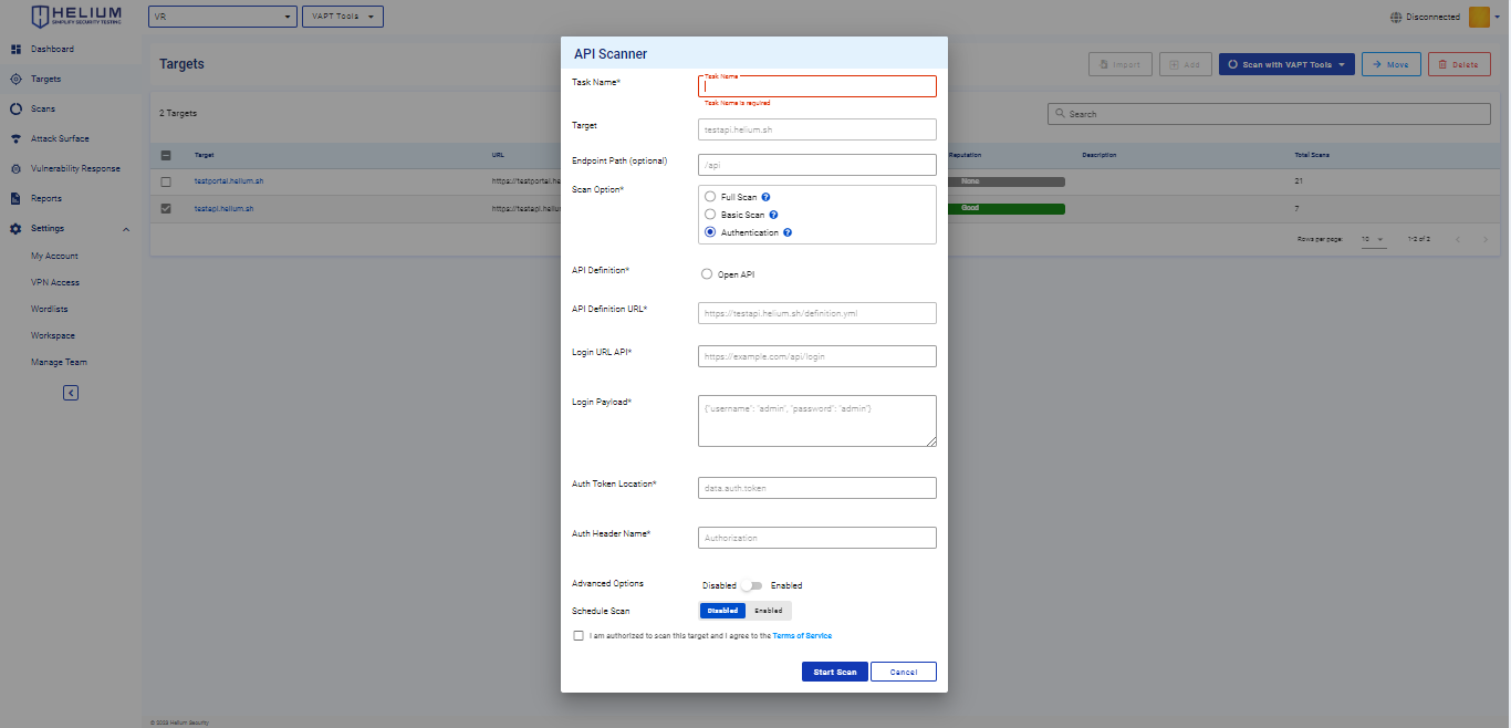 API Scanner Authentication Capture