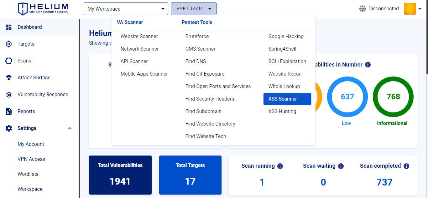 Select XSS Scanner Navbar Capture