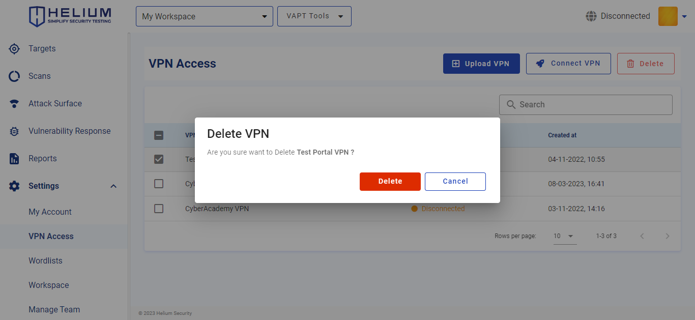 Confirmation Delete VPN Capture