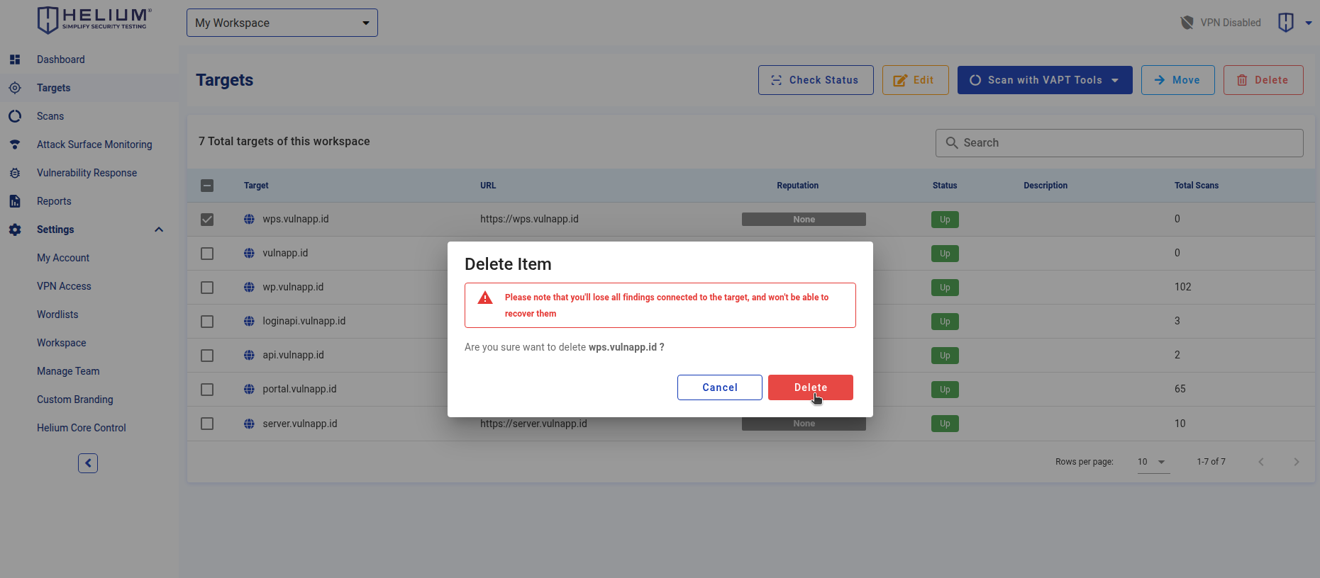 Confirmation Delete Target Capture