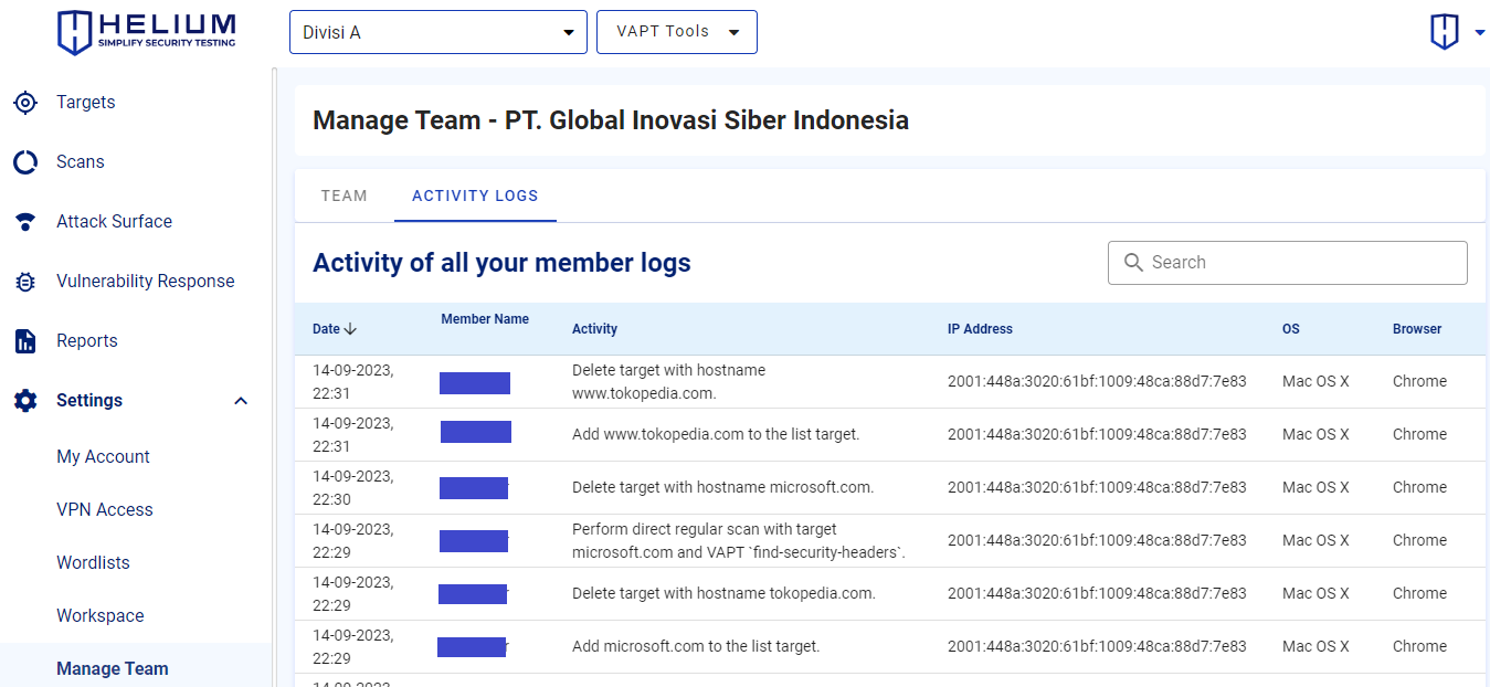 Team Member Activity Logs Capture