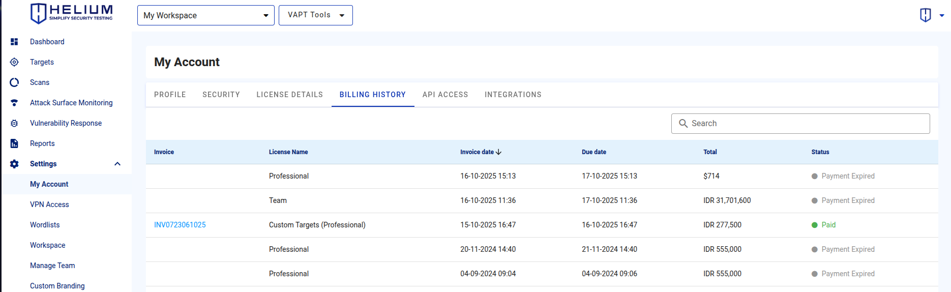 Billing History Capture