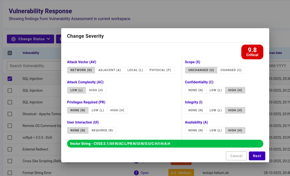 Change Severity Capture